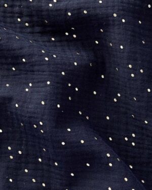 tissus double gaze de coton bleu nuit à pois dorés