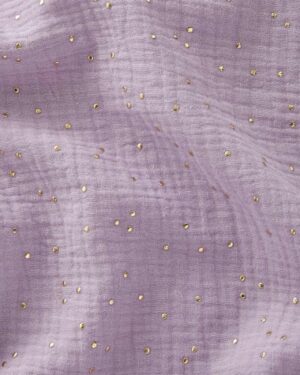 tissus double gaze de coton lilas à pois dorés