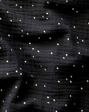 tissus double gaze de coton noir à pois dorés
