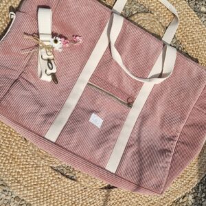 maxi sac de voyage en velours côtelé rose