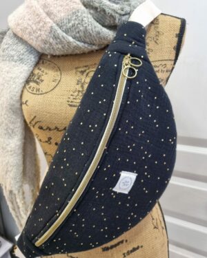 maxi banane en tissus double gaze noir à poids dorés