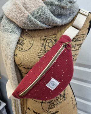 banane mini en tissus double gaze rouge à poids dorés