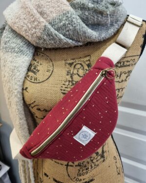 banane mini en tissus double gaze rouge à poids dorés