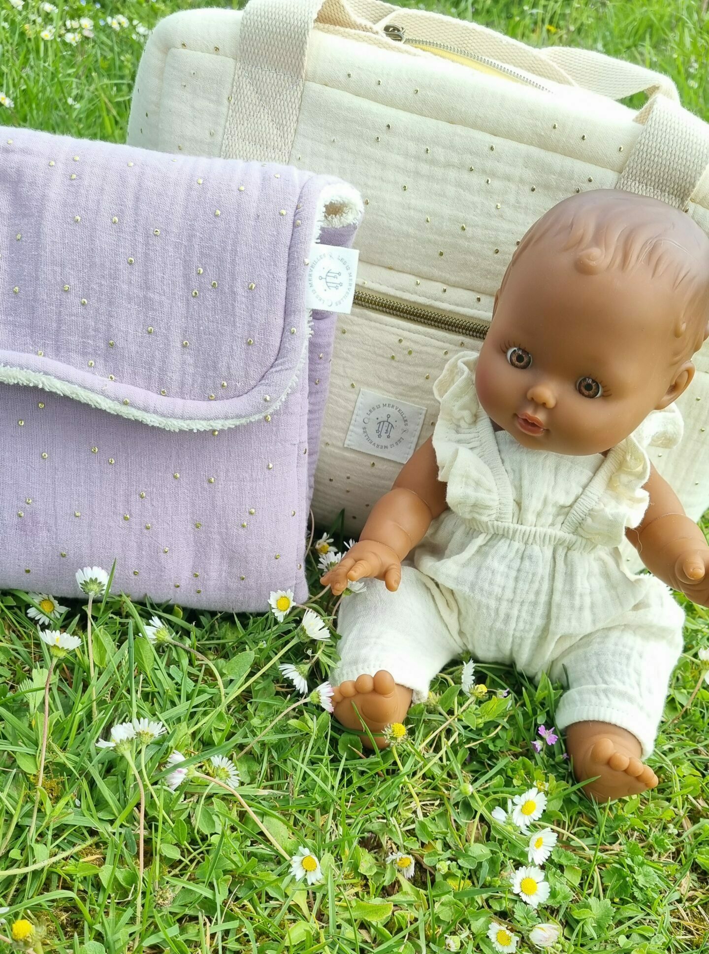 matelas langer lilas sac à langer double gaze coton écru